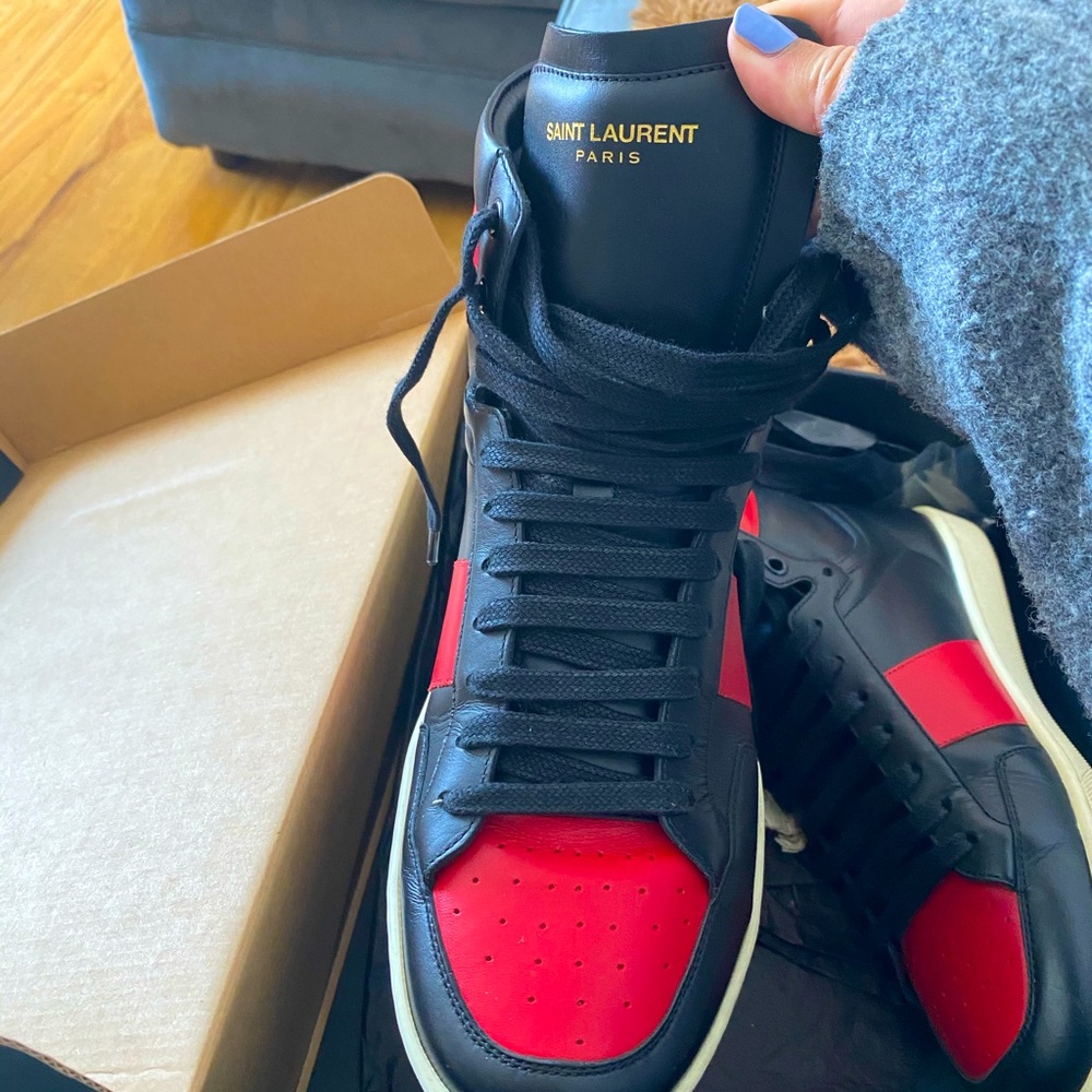 Black red and white Saint Laurent men sneakers